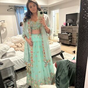 Floral Embroidered Mint Green Lehenga Set